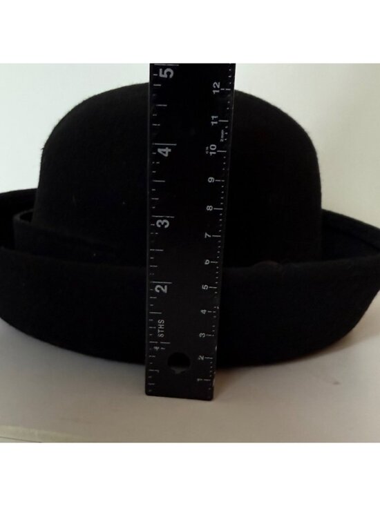 Vintage Black Wool Bowler Hat Upturn Brim Derby Formal Church Hat Winter Milline